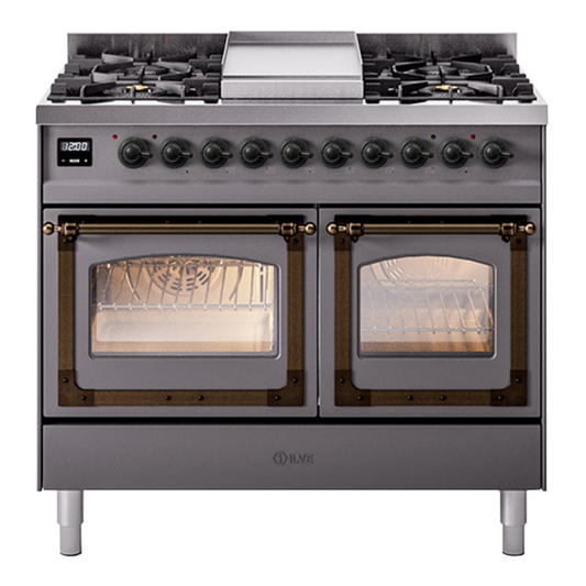 ILVE Nostalgie II Noblesse 40" Graphite Matte Dual Fuel Range with 6 Burners and Griddle Triple Glass Door Natural Gas