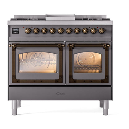 ILVE Nostalgie II Noblesse 40" Graphite Matte Dual Fuel Range with 6 Burners and Griddle Triple Glass Door Natural Gas