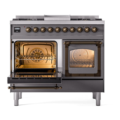 ILVE Nostalgie II Noblesse 40" Graphite Matte Dual Fuel Range with 6 Burners and Griddle Triple Glass Door Natural Gas