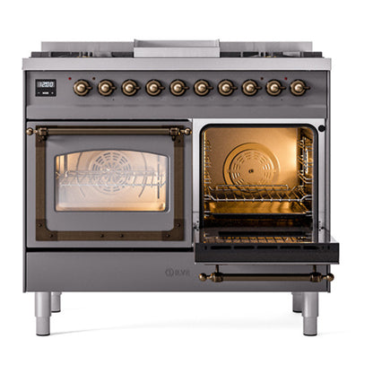 ILVE Nostalgie II Noblesse 40" Graphite Matte Dual Fuel Range with 6 Burners and Griddle Triple Glass Door Natural Gas