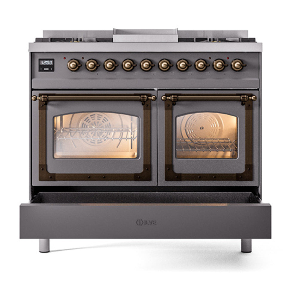 ILVE Nostalgie II Noblesse 40" Graphite Matte Dual Fuel Range with 6 Burners and Griddle Triple Glass Door Natural Gas
