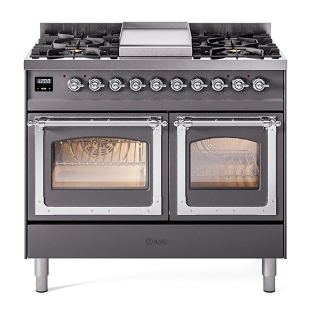 ILVE Nostalgie II Noblesse 40" Graphite Matte Dual Fuel Range with 6 Burners and Griddle Triple Glass Door Natural Gas