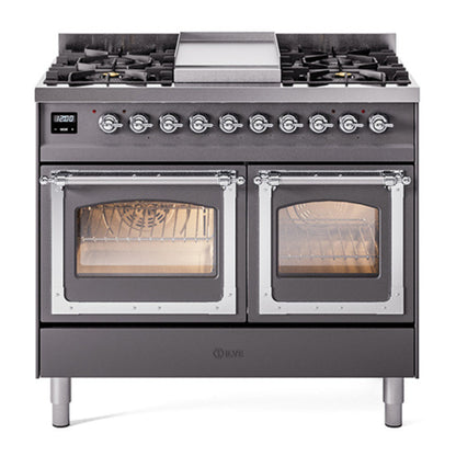 ILVE Nostalgie II Noblesse 40" Graphite Matte Dual Fuel Range with 6 Burners and Griddle Triple Glass Door Natural Gas