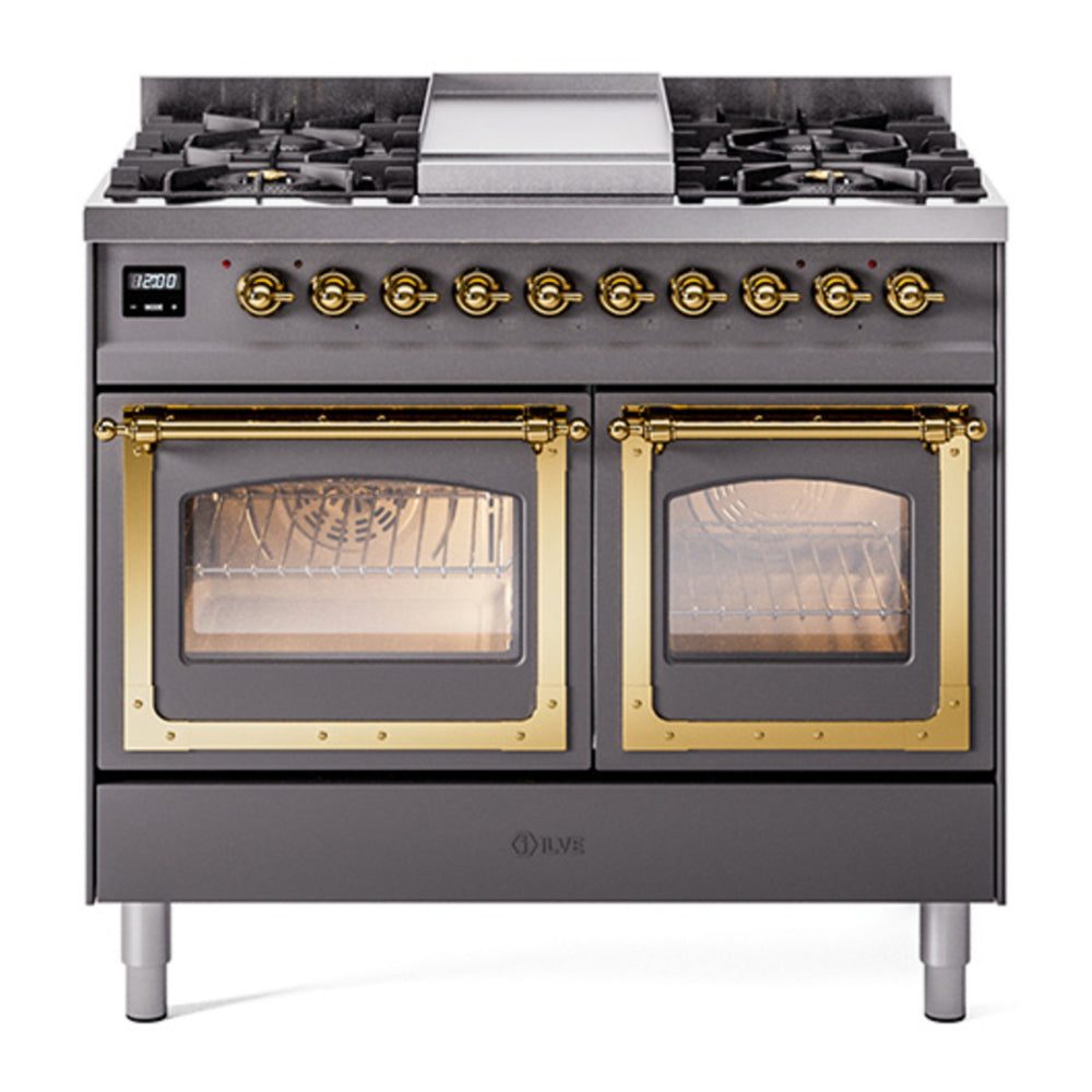 ILVE Nostalgie II Noblesse 40" Graphite Matte Dual Fuel Range with 6 Burners and Griddle Triple Glass Door Natural Gas