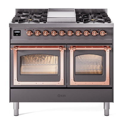 ILVE Nostalgie II Noblesse 40" Graphite Matte Dual Fuel Range with 6 Burners and Griddle Triple Glass Door Natural Gas