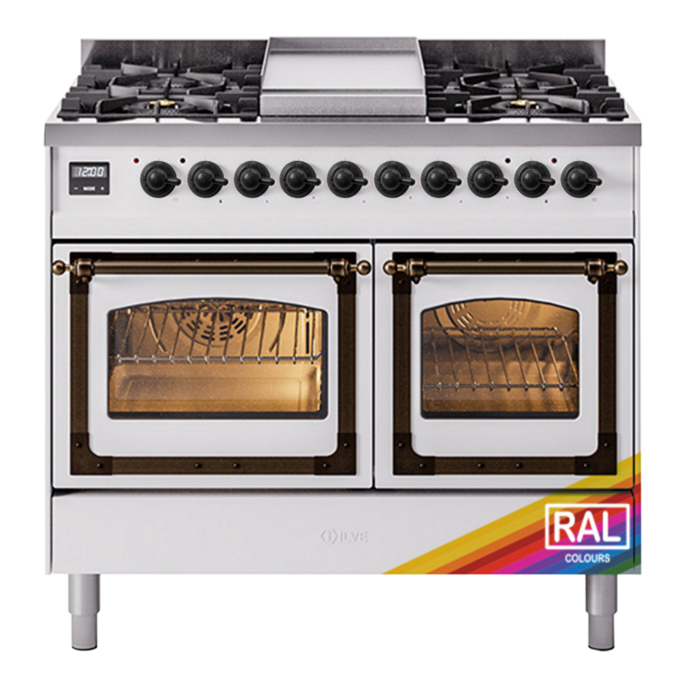 ILVE Nostalgie II Noblesse 40" RAL Dual Fuel Range with 6 Burners and Griddle Triple Glass Door Natural Gas