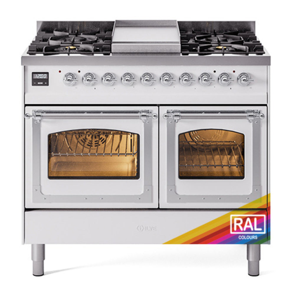 ILVE Nostalgie II Noblesse 40" RAL Dual Fuel Range with 6 Burners and Griddle Triple Glass Door Natural Gas