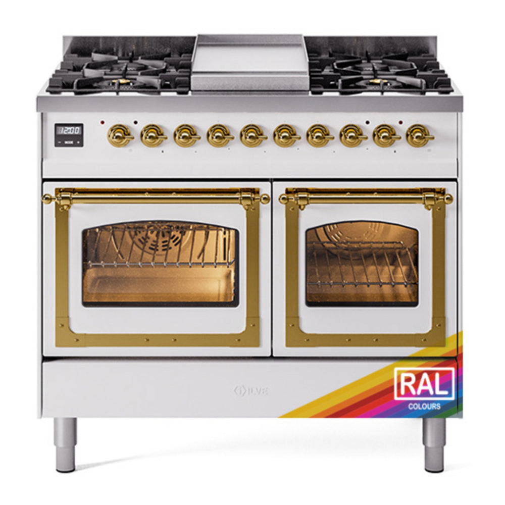 ILVE Nostalgie II Noblesse 40" RAL Dual Fuel Range with 6 Burners and Griddle Triple Glass Door Natural Gas