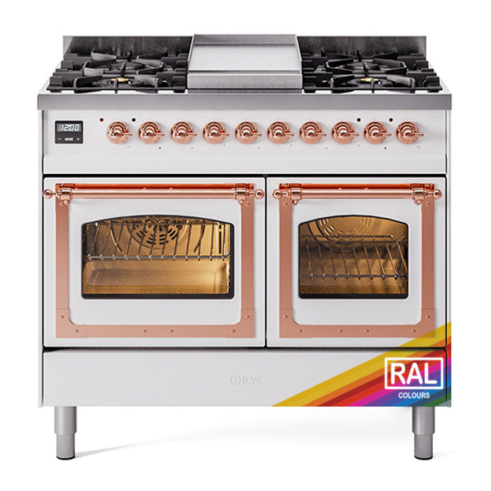 ILVE Nostalgie II Noblesse 40" RAL Dual Fuel Range with 6 Burners and Griddle Triple Glass Door Natural Gas