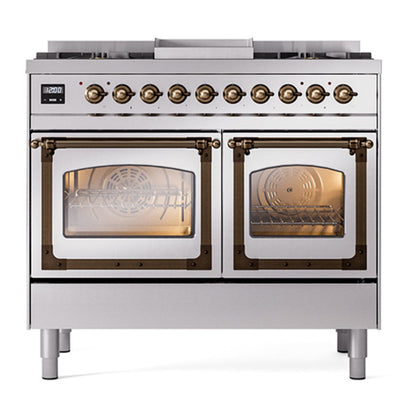 ILVE Nostalgie II Noblesse 40" Stainless Steel Dual Fuel Range with 6 Burners and Griddle Triple Glass Door Liquid Propane