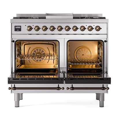 ILVE Nostalgie II Noblesse 40" Stainless Steel Dual Fuel Range with 6 Burners and Griddle Triple Glass Door Liquid Propane