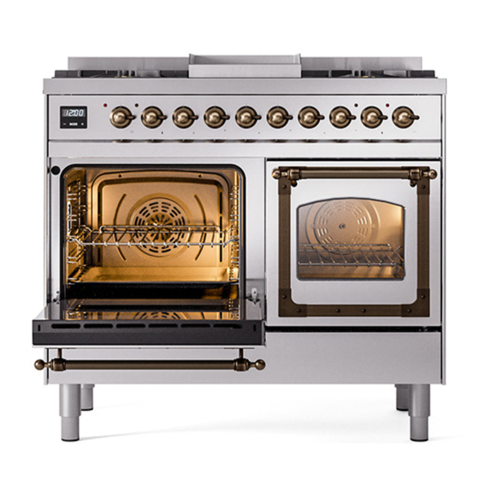 ILVE Nostalgie II Noblesse 40" Stainless Steel Dual Fuel Range with 6 Burners and Griddle Triple Glass Door Liquid Propane