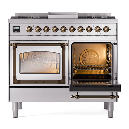 ILVE Nostalgie II Noblesse 40" Stainless Steel Dual Fuel Range with 6 Burners and Griddle Triple Glass Door Liquid Propane