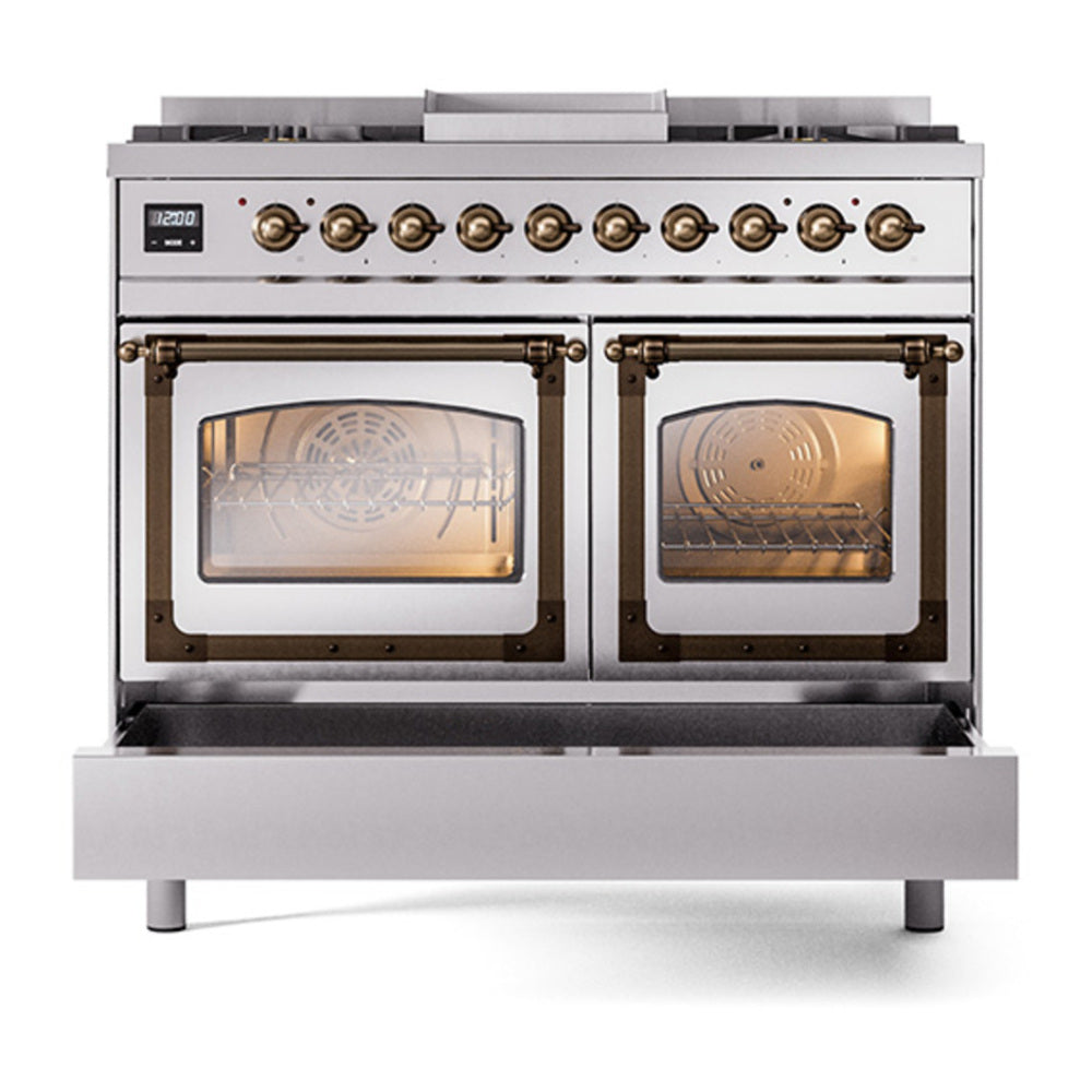ILVE Nostalgie II Noblesse 40" Stainless Steel Dual Fuel Range with 6 Burners and Griddle Triple Glass Door Liquid Propane