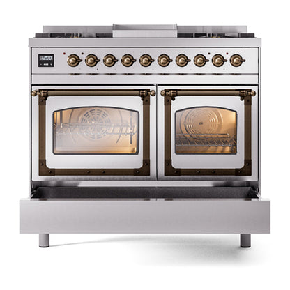 ILVE Nostalgie II Noblesse 40" Stainless Steel Dual Fuel Range with 6 Burners and Griddle Triple Glass Door Liquid Propane