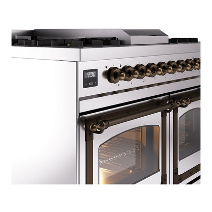 ILVE Nostalgie II Noblesse 40" Stainless Steel Dual Fuel Range with 6 Burners and Griddle Triple Glass Door Liquid Propane