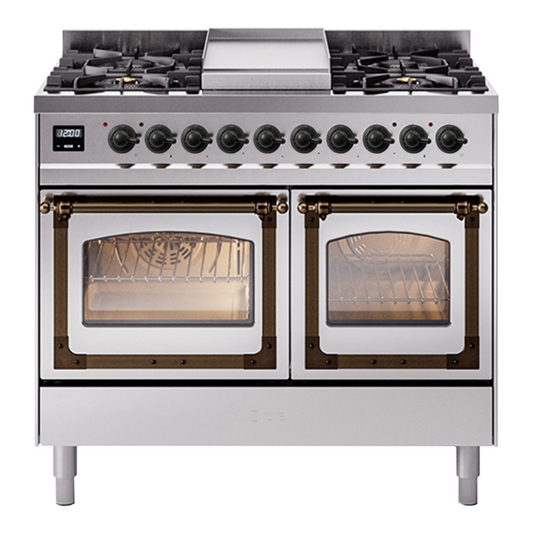 ILVE Nostalgie II Noblesse 40" Stainless Steel Dual Fuel Range with 6 Burners and Griddle Triple Glass Door Natural Gas