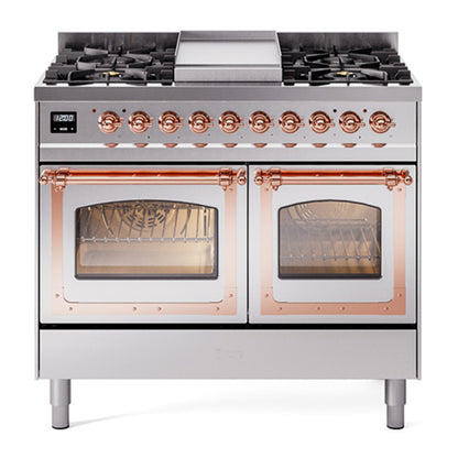 ILVE Nostalgie II Noblesse 40" Stainless Steel Dual Fuel Range with 6 Burners and Griddle Triple Glass Door Liquid Propane