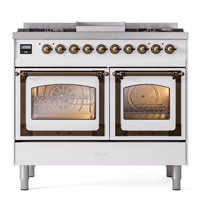 ILVE Nostalgie II Noblesse 40" White Dual Fuel Range with 6 Burners and Griddle Triple Glass Door Natural Gas