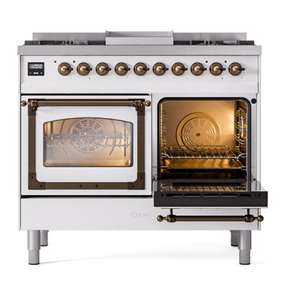 ILVE Nostalgie II Noblesse 40" White Dual Fuel Range with 6 Burners and Griddle Triple Glass Door Natural Gas