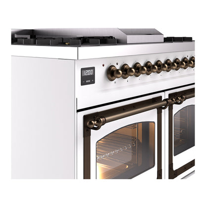 ILVE Nostalgie II Noblesse 40" White Dual Fuel Range with 6 Burners and Griddle Triple Glass Door Natural Gas