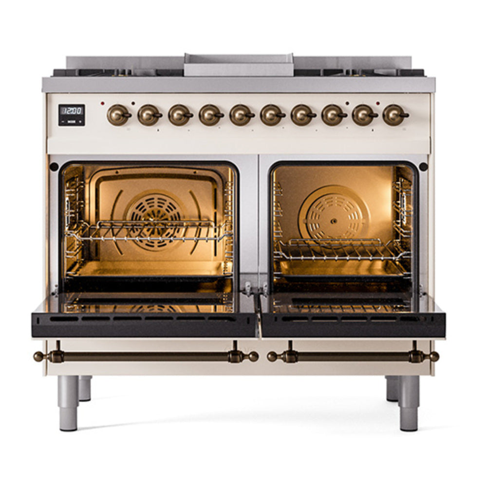 ILVE Nostalgie II Noblesse 40" Antique White Dual Fuel Range with 6 Burners and Griddle Solid Door Liquid Propane