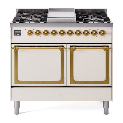 ILVE Nostalgie II Noblesse 40" Antique White Dual Fuel Range with 6 Burners and Griddle Solid Door Liquid Propane