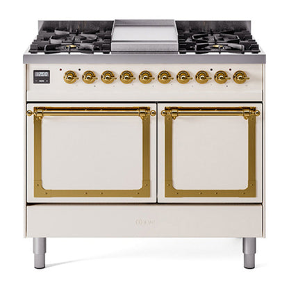 ILVE Nostalgie II Noblesse 40" Antique White Dual Fuel Range with 6 Burners and Griddle Solid Door Natural Gas