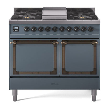 ILVE Nostalgie II Noblesse 40" Blue Grey Dual Fuel Range with 6 Burners and Griddle Solid Door Natural Gas