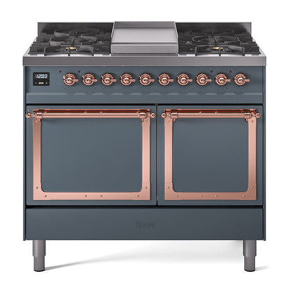 ILVE Nostalgie II Noblesse 40" Blue Grey Dual Fuel Range with 6 Burners and Griddle Solid Door Natural Gas
