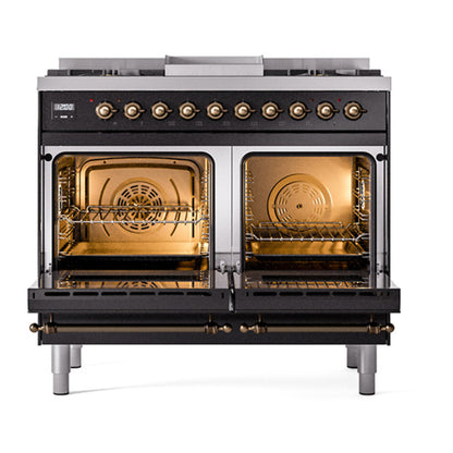 ILVE Nostalgie II Noblesse 40" Glossy Black Dual Fuel Range with 6 Burners and Griddle Solid Door Liquid Propane