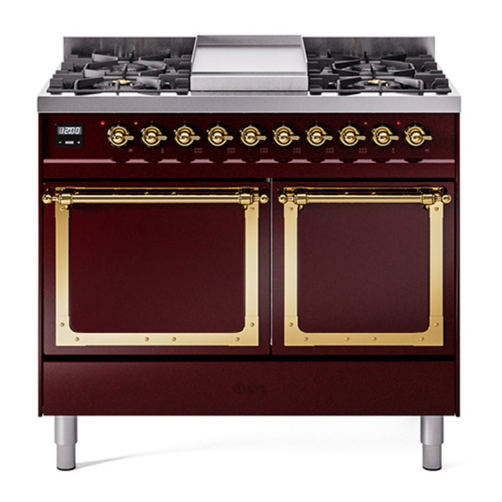 ILVE Nostalgie II Noblesse 40" Burgundy Dual Fuel Range with 6 Burners and Griddle Solid Door Natural Gas