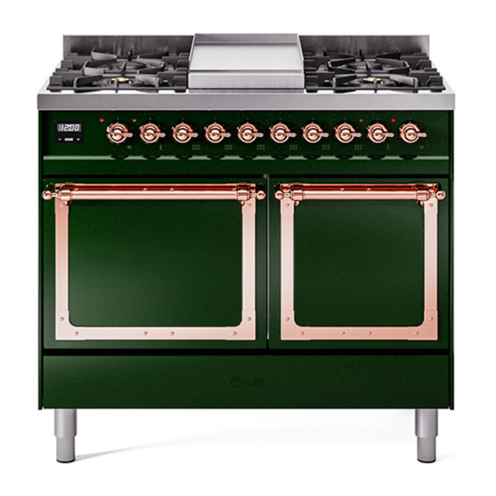 ILVE Nostalgie II Noblesse 40" Emerald Green Dual Fuel Range with 6 Burners and Griddle Solid Door Natural Gas