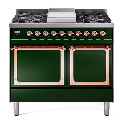 ILVE Nostalgie II Noblesse 40" Emerald Green Dual Fuel Range with 6 Burners and Griddle Solid Door Natural Gas