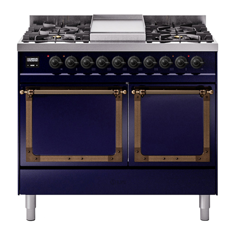 ILVE Nostalgie II Noblesse 40" Midnight Blue Dual Fuel Range with 6 Burners and Griddle Solid Door Natural Gas