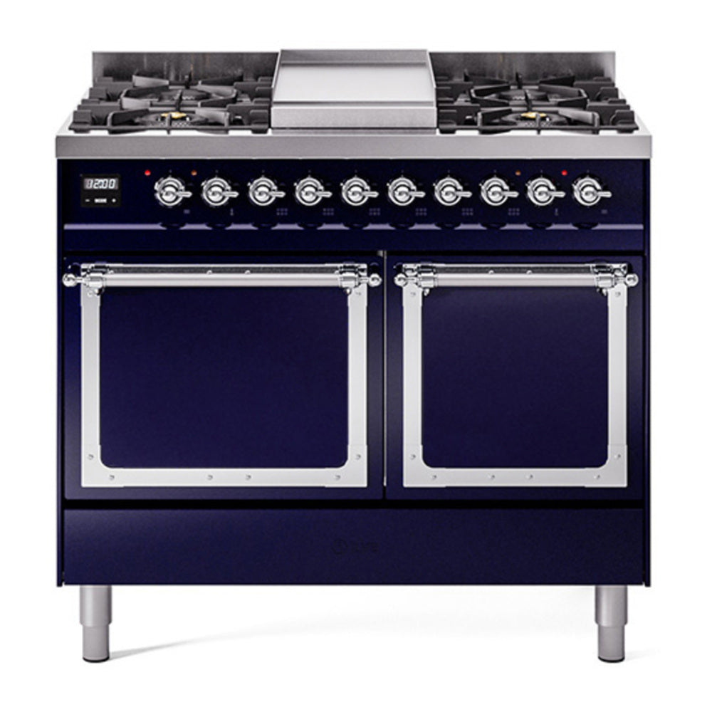ILVE Nostalgie II Noblesse 40" Midnight Blue Dual Fuel Range with 6 Burners and Griddle Solid Door Natural Gas