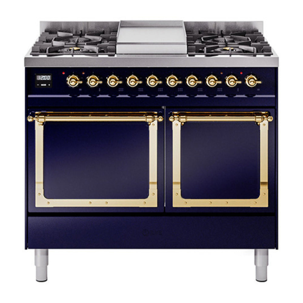 ILVE Nostalgie II Noblesse 40" Midnight Blue Dual Fuel Range with 6 Burners and Griddle Solid Door Natural Gas