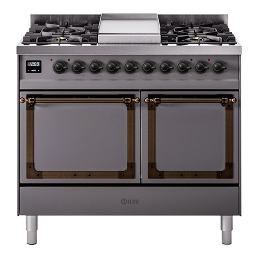 ILVE Nostalgie II Noblesse 40" Graphite Matte Dual Fuel Range with 6 Burners and Griddle Solid Door Natural Gas