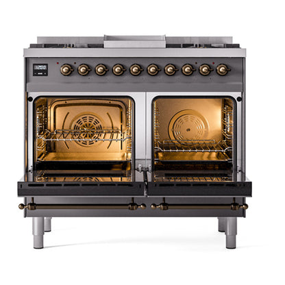 ILVE Nostalgie II Noblesse 40" Graphite Matte Dual Fuel Range with 6 Burners and Griddle Solid Door Natural Gas