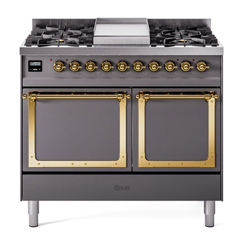 ILVE Nostalgie II Noblesse 40" Graphite Matte Dual Fuel Range with 6 Burners and Griddle Solid Door Natural Gas