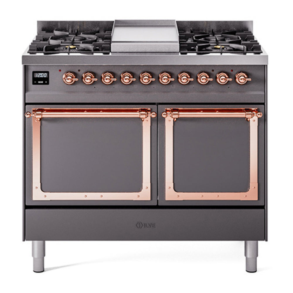 ILVE Nostalgie II Noblesse 40" Graphite Matte Dual Fuel Range with 6 Burners and Griddle Solid Door Natural Gas