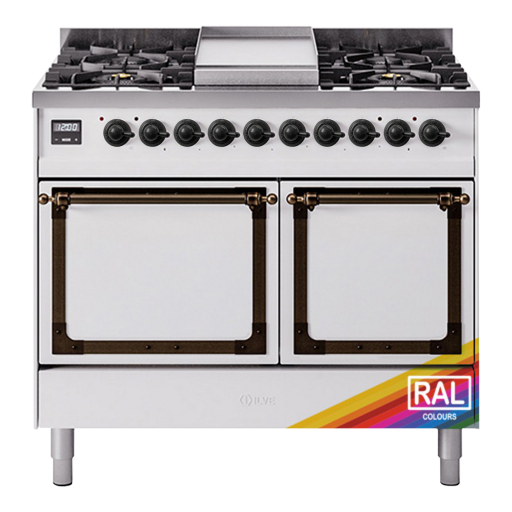 ILVE Nostalgie II Noblesse 40" RAL Dual Fuel Range with 6 Burners and Griddle Solid Door Natural Gas