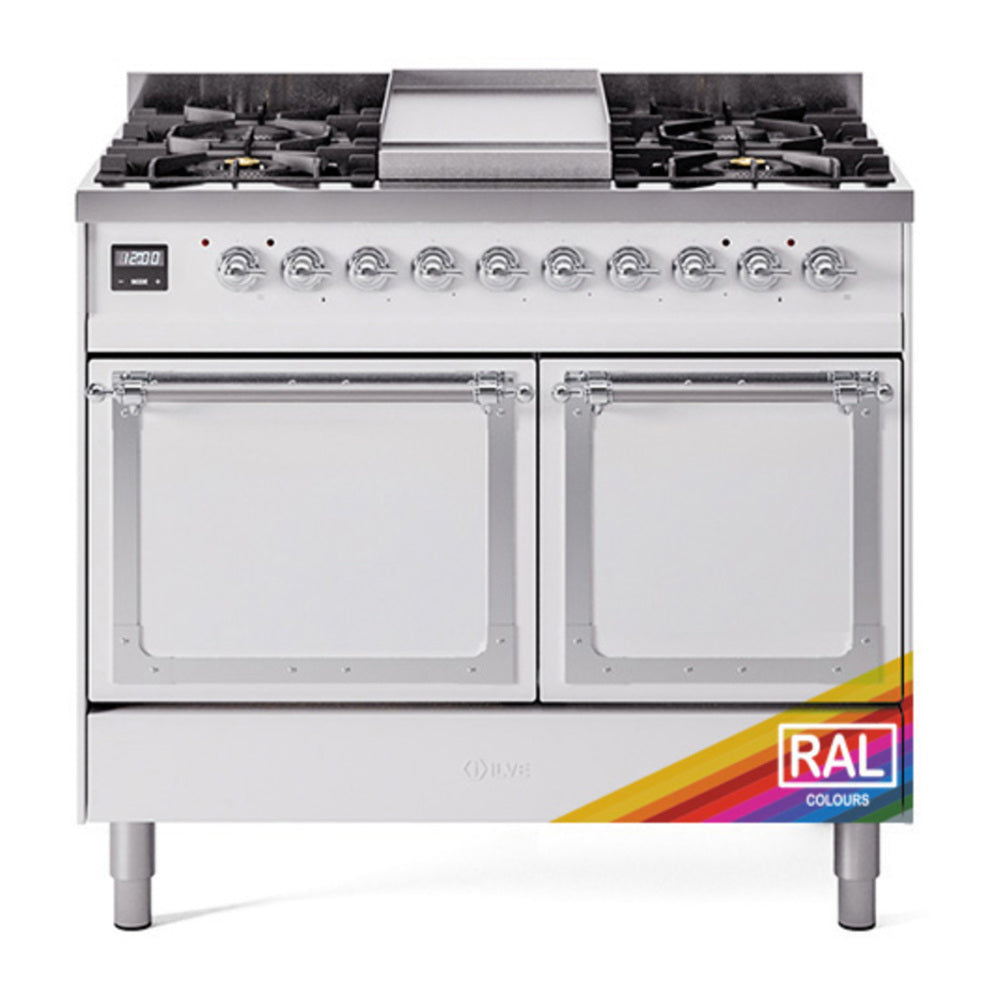 ILVE Nostalgie II Noblesse 40" RAL Dual Fuel Range with 6 Burners and Griddle Solid Door Natural Gas