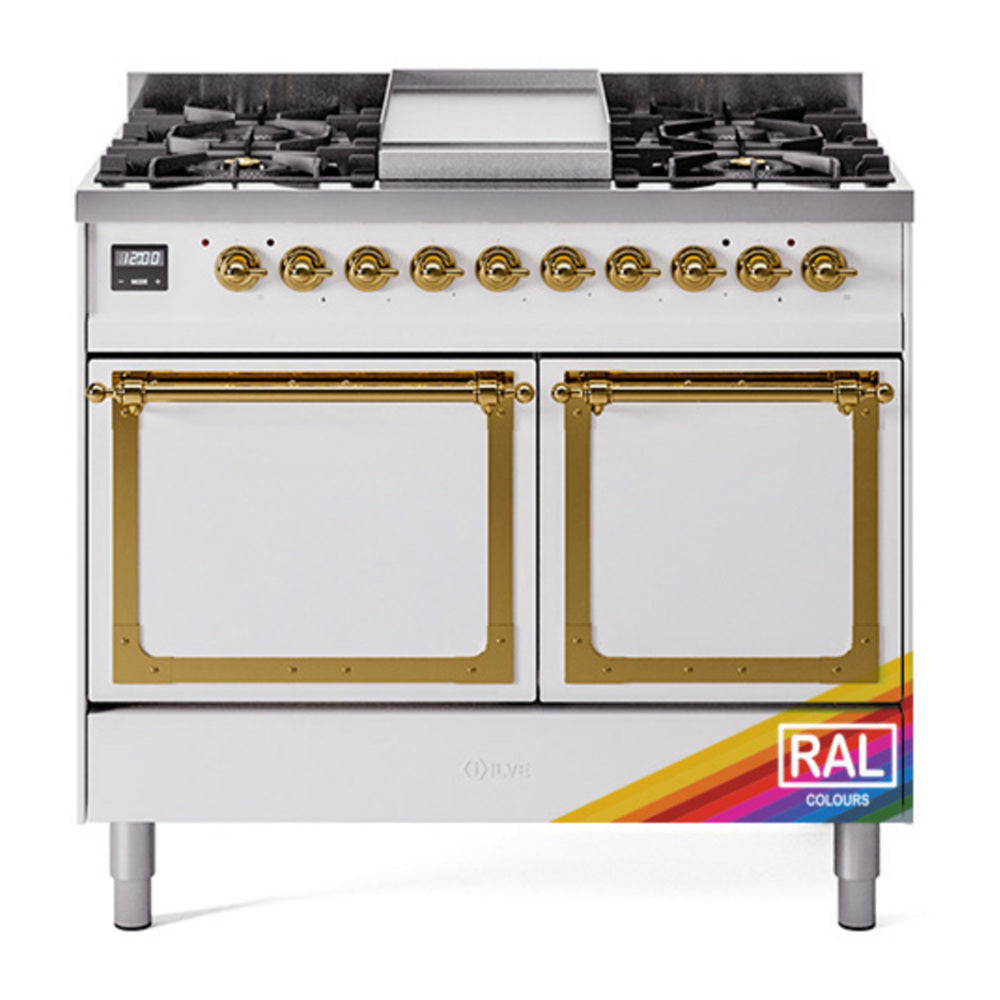 ILVE Nostalgie II Noblesse 40" RAL Dual Fuel Range with 6 Burners and Griddle Solid Door Natural Gas