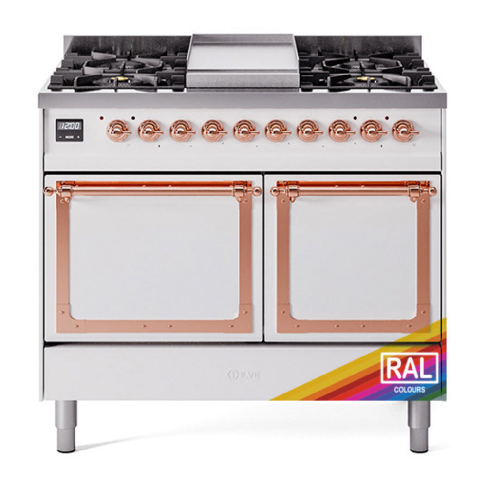 ILVE Nostalgie II Noblesse 40" RAL Dual Fuel Range with 6 Burners and Griddle Solid Door Natural Gas