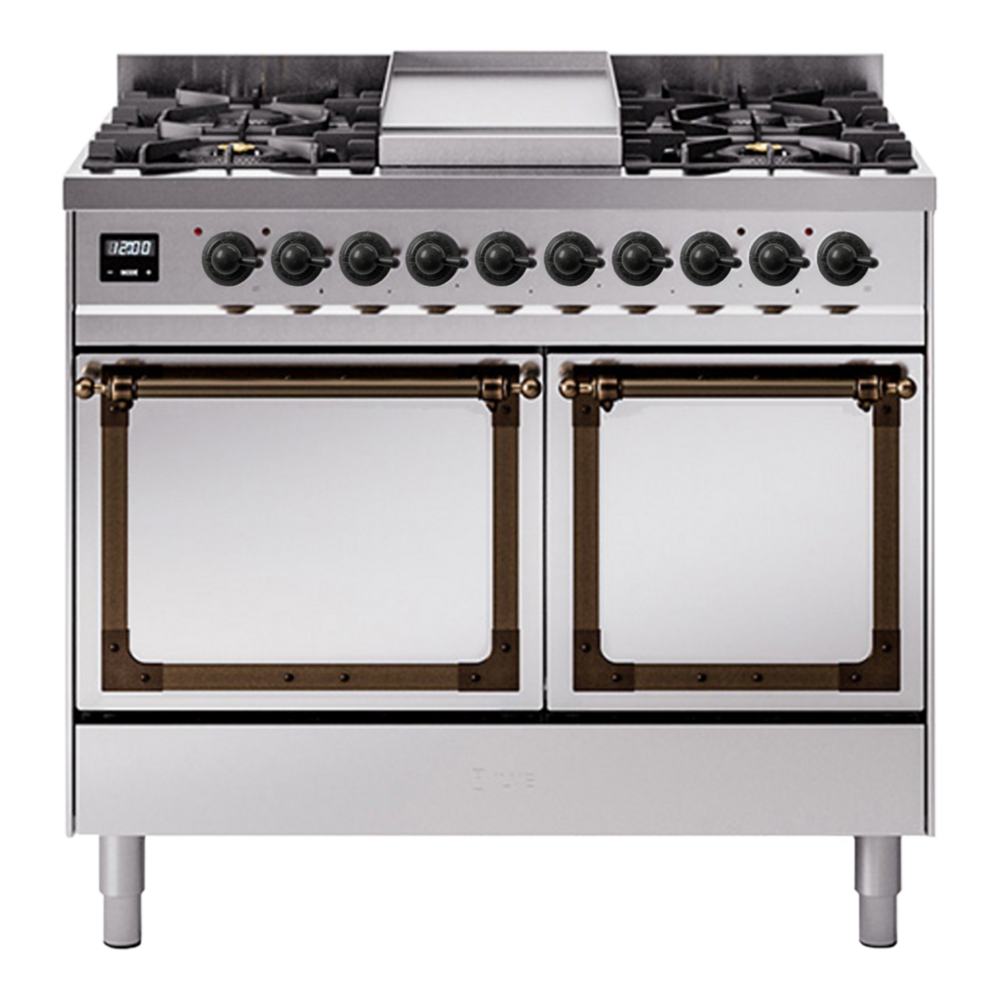 ILVE Nostalgie II Noblesse 40" Stainless Steel Dual Fuel Range with 6 Burners and Griddle Solid Door Natural Gas