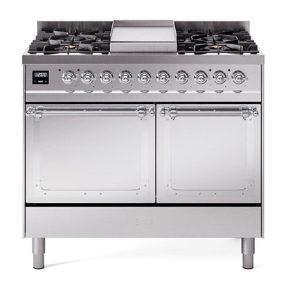 ILVE Nostalgie II Noblesse 40" Stainless Steel Dual Fuel Range with 6 Burners and Griddle Solid Door Natural Gas