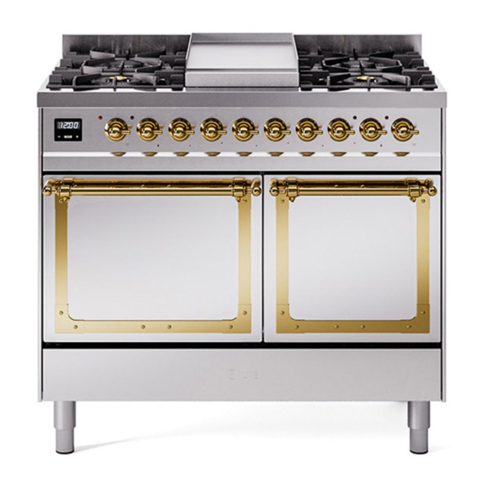 ILVE Nostalgie II Noblesse 40" Stainless Steel Dual Fuel Range with 6 Burners and Griddle Solid Door Natural Gas