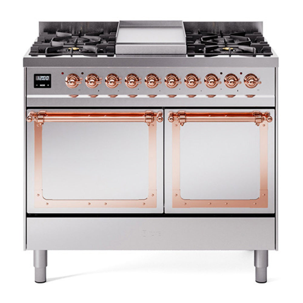ILVE Nostalgie II Noblesse 40" Stainless Steel Dual Fuel Range with 6 Burners and Griddle Solid Door Natural Gas