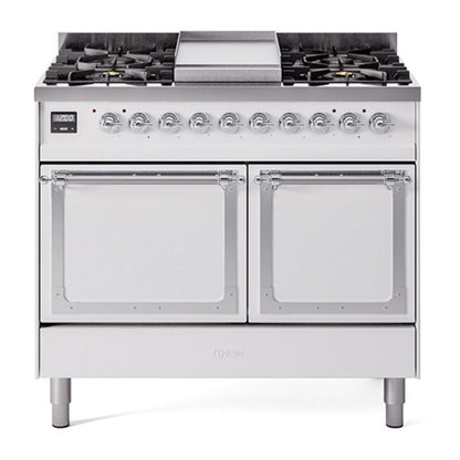 ILVE Nostalgie II Noblesse 40" White Dual Fuel Range with 6 Burners and Griddle Solid Door Natural Gas